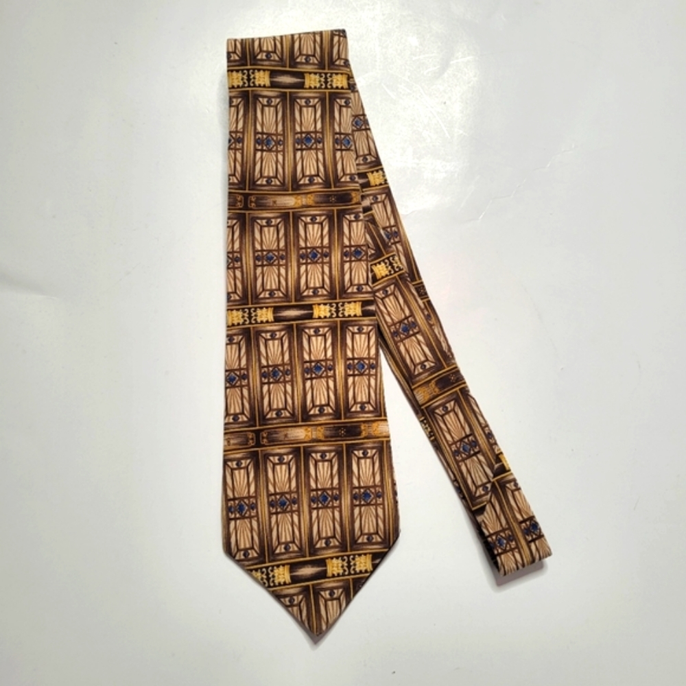Metropolitan Museum of Art brown and blue silk necktie